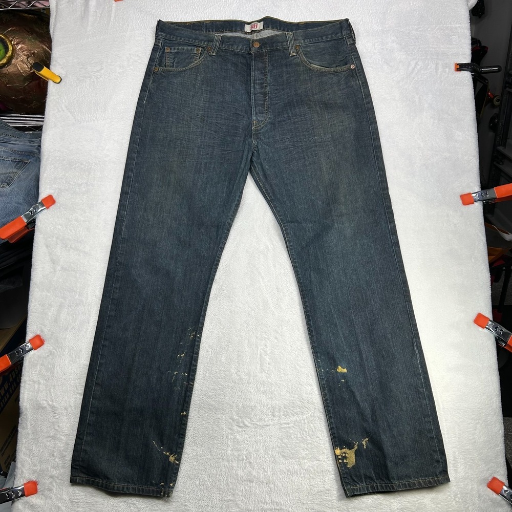 Levi's 501 Original Fit Straight Jeans Mens 40X33 Blue Denim Button Fly - Stains